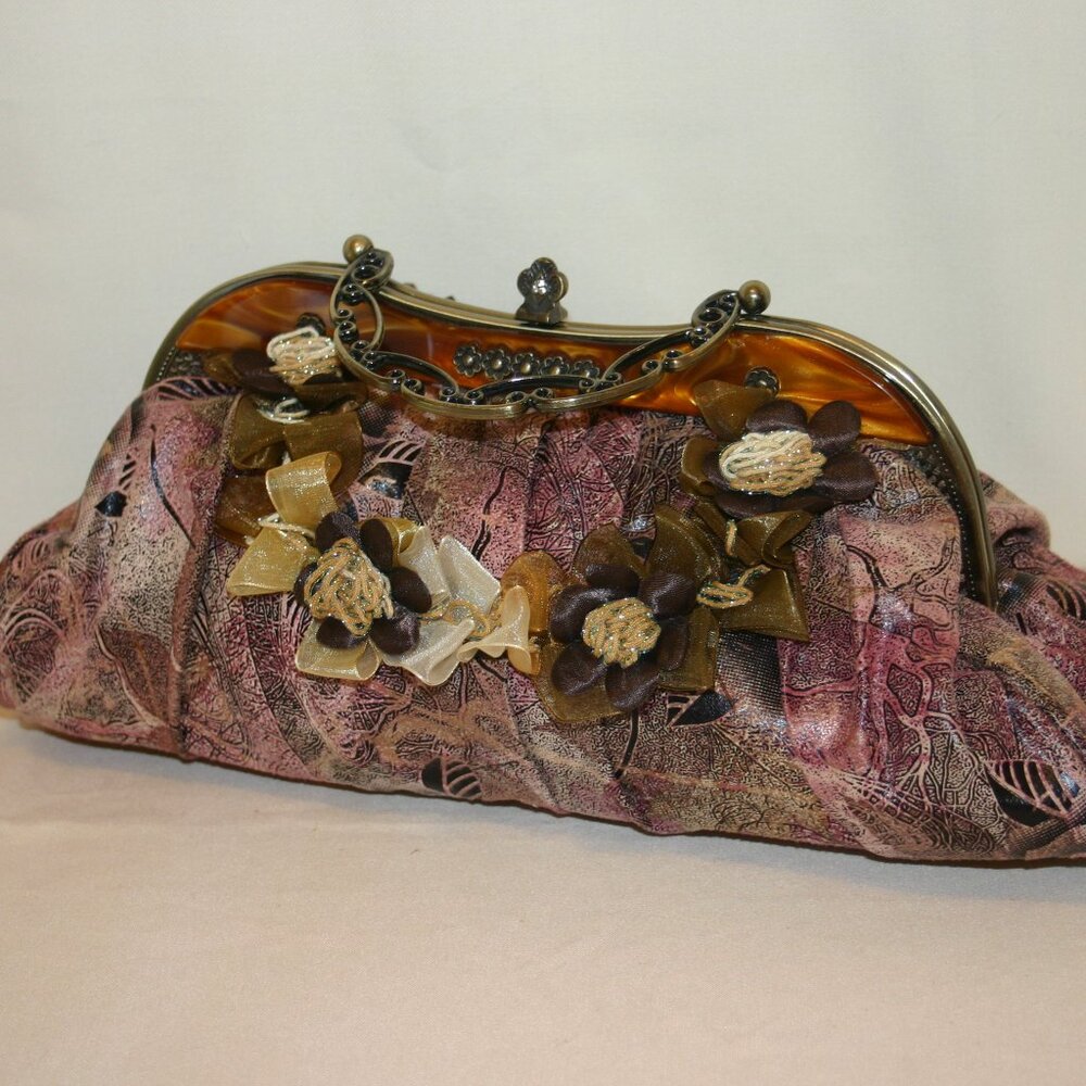 Victorian Style Floral Fabric Ribbon Adorned Purse MUST SEE! B-144 - Picture 2 of 9